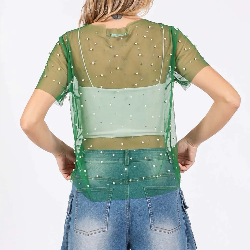 Plus Rhinestone & Pearl Mesh Top - Picture 3 of 5